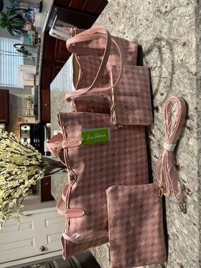 Sam Edelman Pink, White & Grey Logo-Print Tote Set